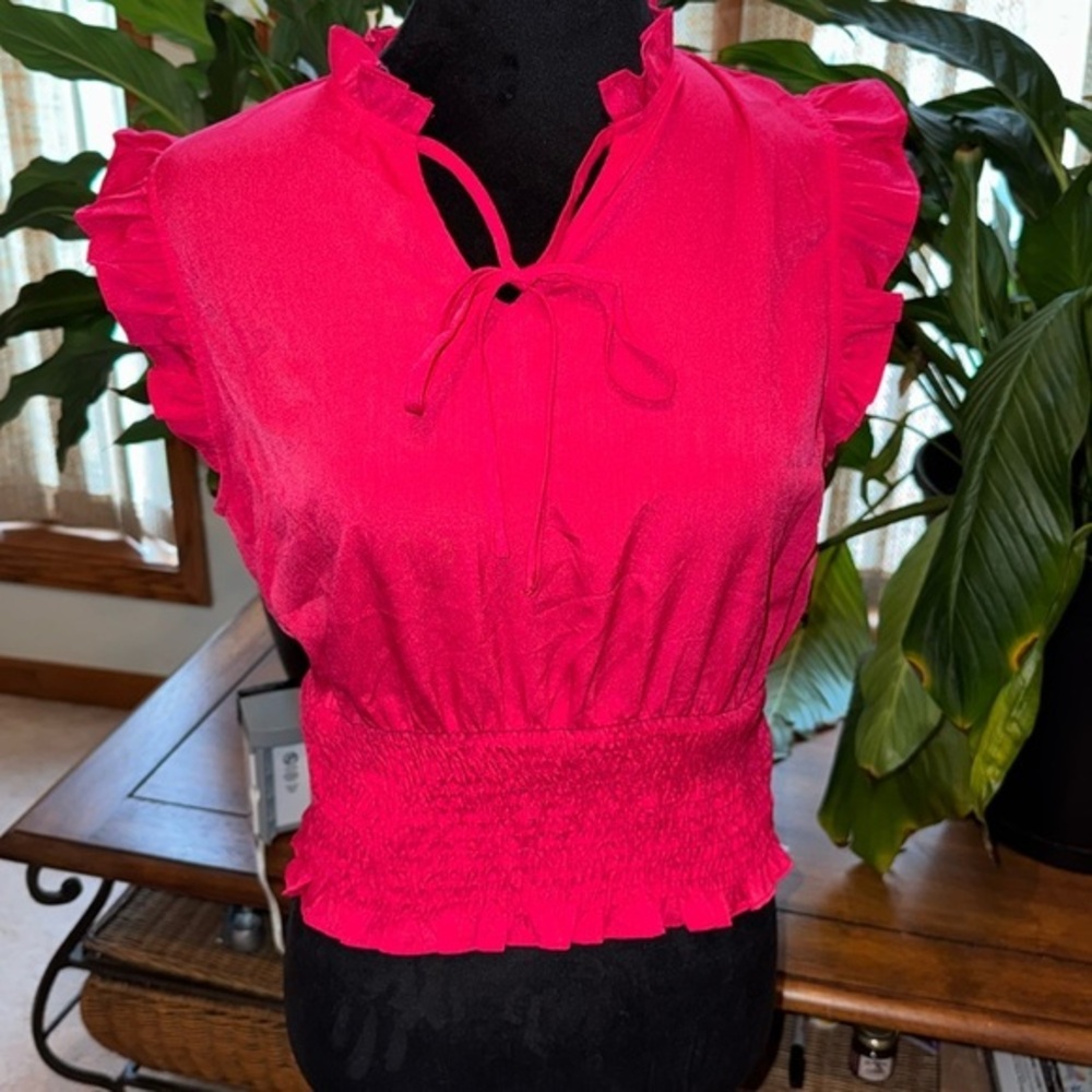 Paper Crane Red Flutter Sleeve Blouse